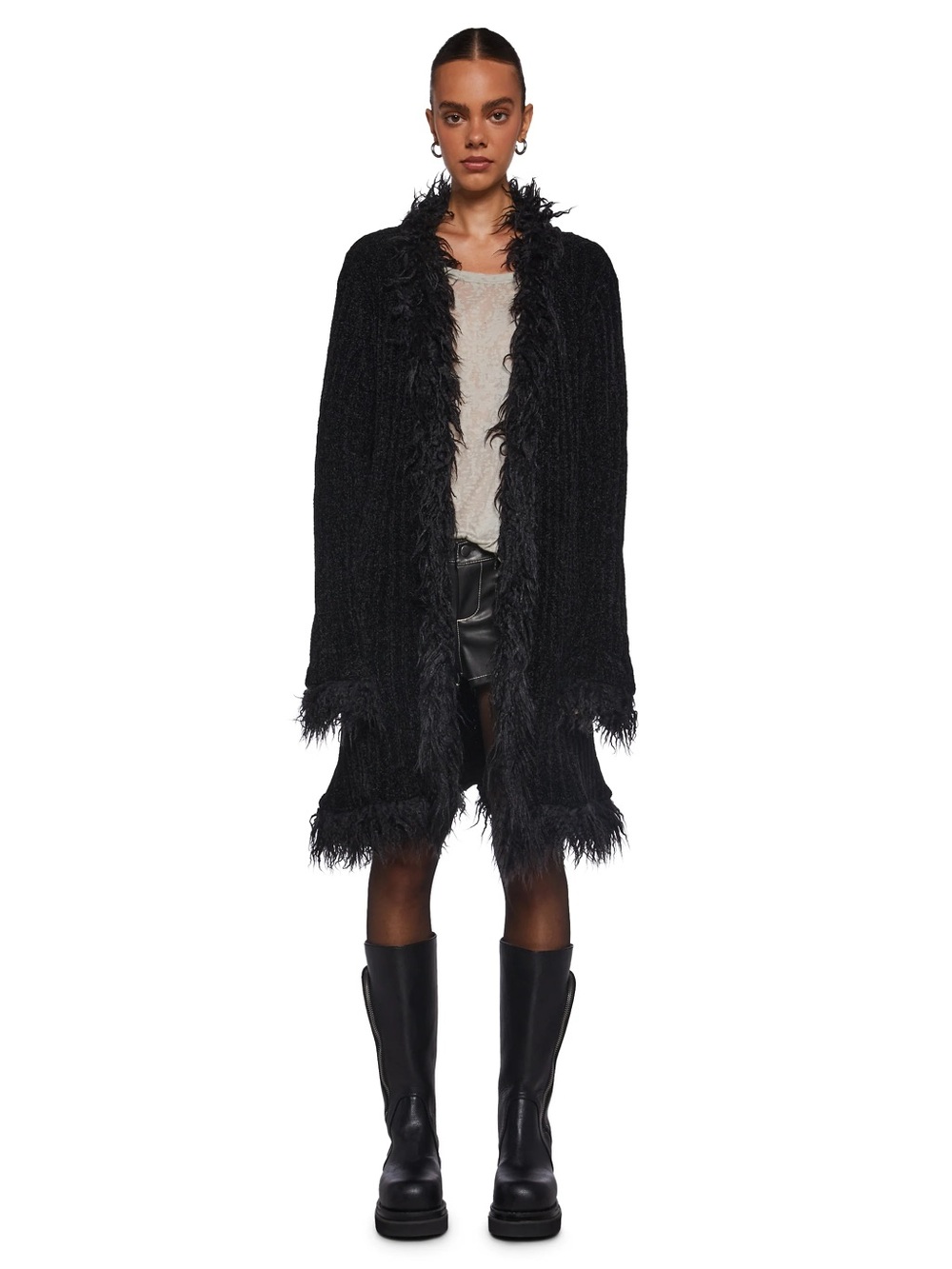 Dolls Kill x Current Mood long fur trim cardigan